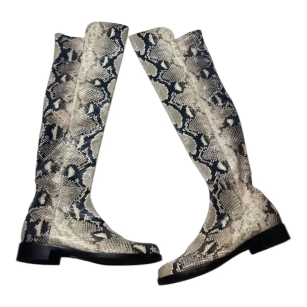 Stuart‎ Weitzman pathython over the knee flat heel boots Cream
